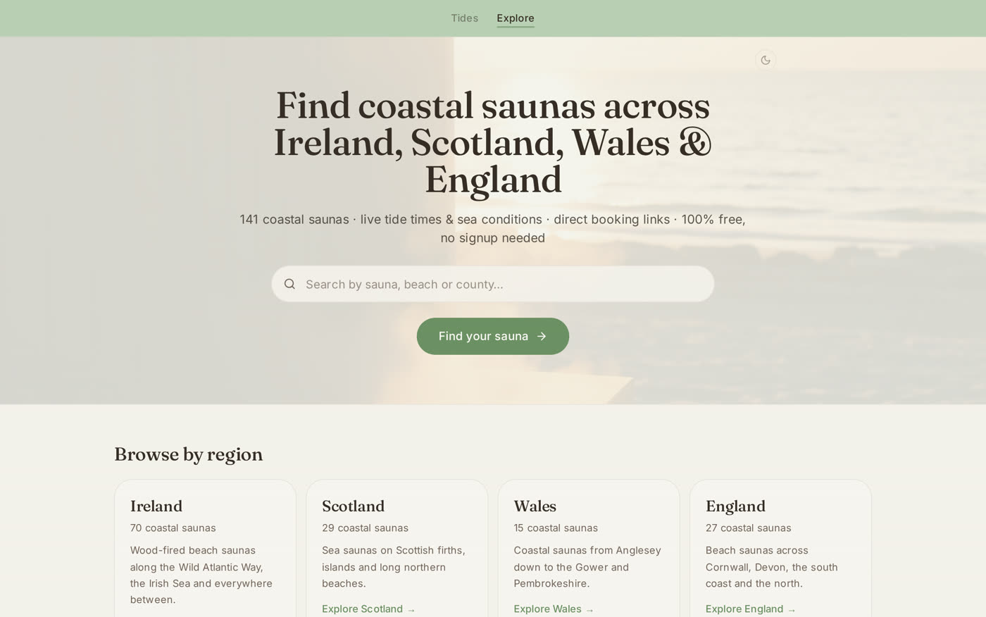 Saunas in Ireland — coastal sauna directory homepage